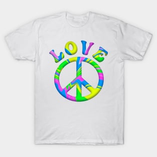 Retro Tie Dye Love and Peace Sign T-Shirt